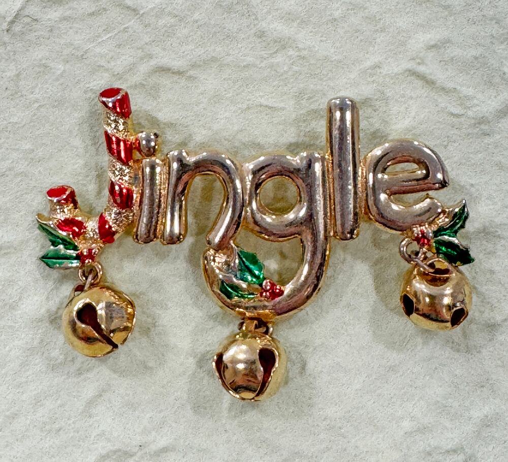 Vintage “Jingle” Christmas Pin Brooch with Bells & Holly CP18